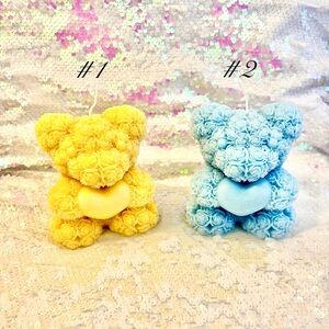 Yellow and Blue Rose Bear Candles